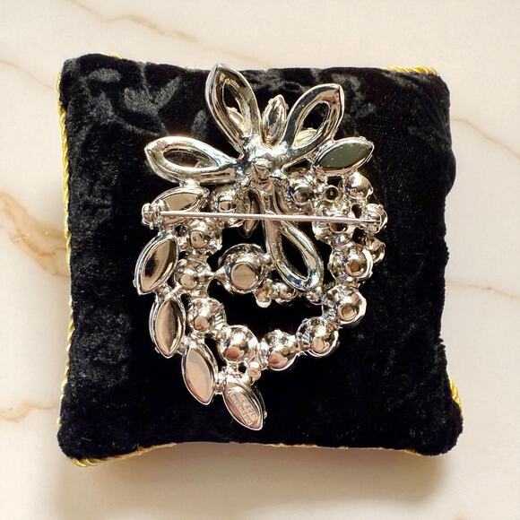 Vtg Eisenberg ICE Signed Swarovski Crystal Floral Spray Silver Tone Brooch 3” - Picture 3 of 17